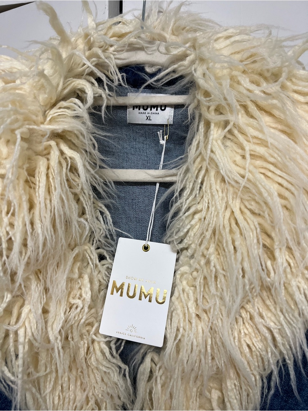 Show Me Your Mumu Women's Denim Coat with Cream Faux Fur Trim - Picture 2 of 3